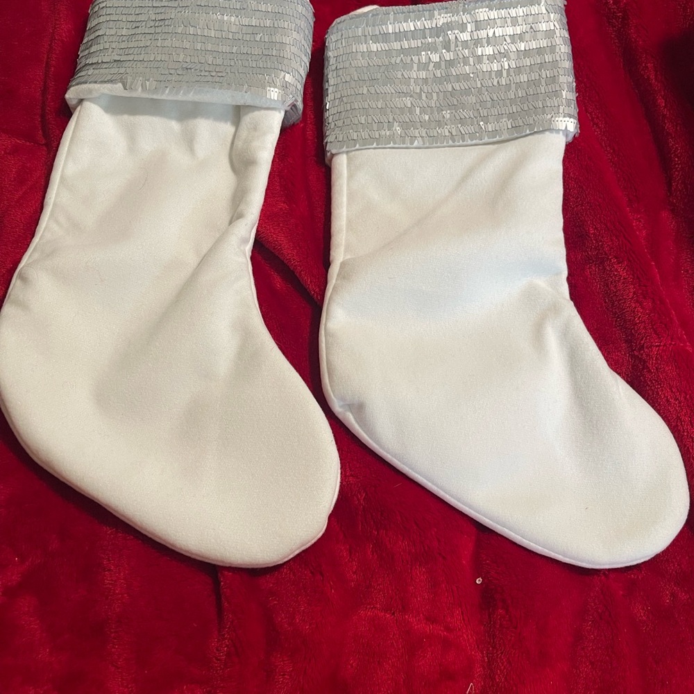 Elegant White and Silver Holiday Stockings